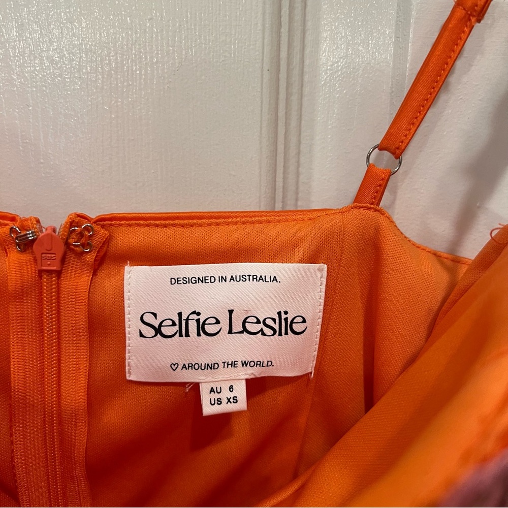 Selfie Leslie Rose Garden Floral Appliqué Pleat Mini Dress Orange Fairy Mermaid - Picture 5 of 8